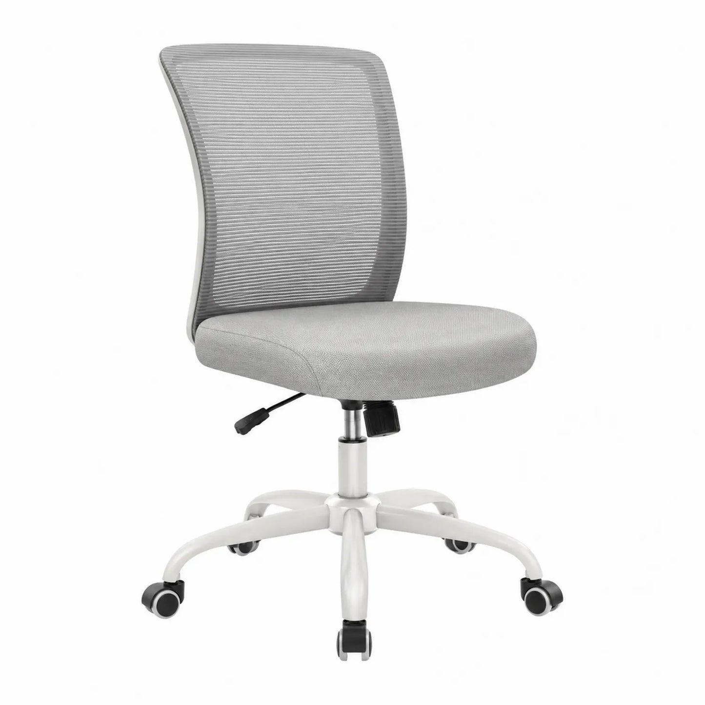 Silla de oficina giratoria de malla gris con metal y altura ajustable
