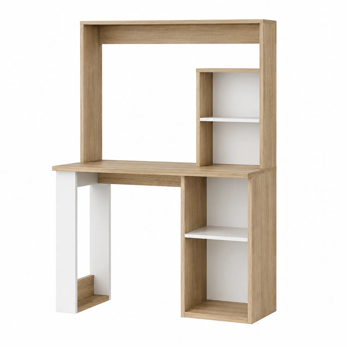 Escritorio de MDF con estanterías integradas color Roble/Blanco