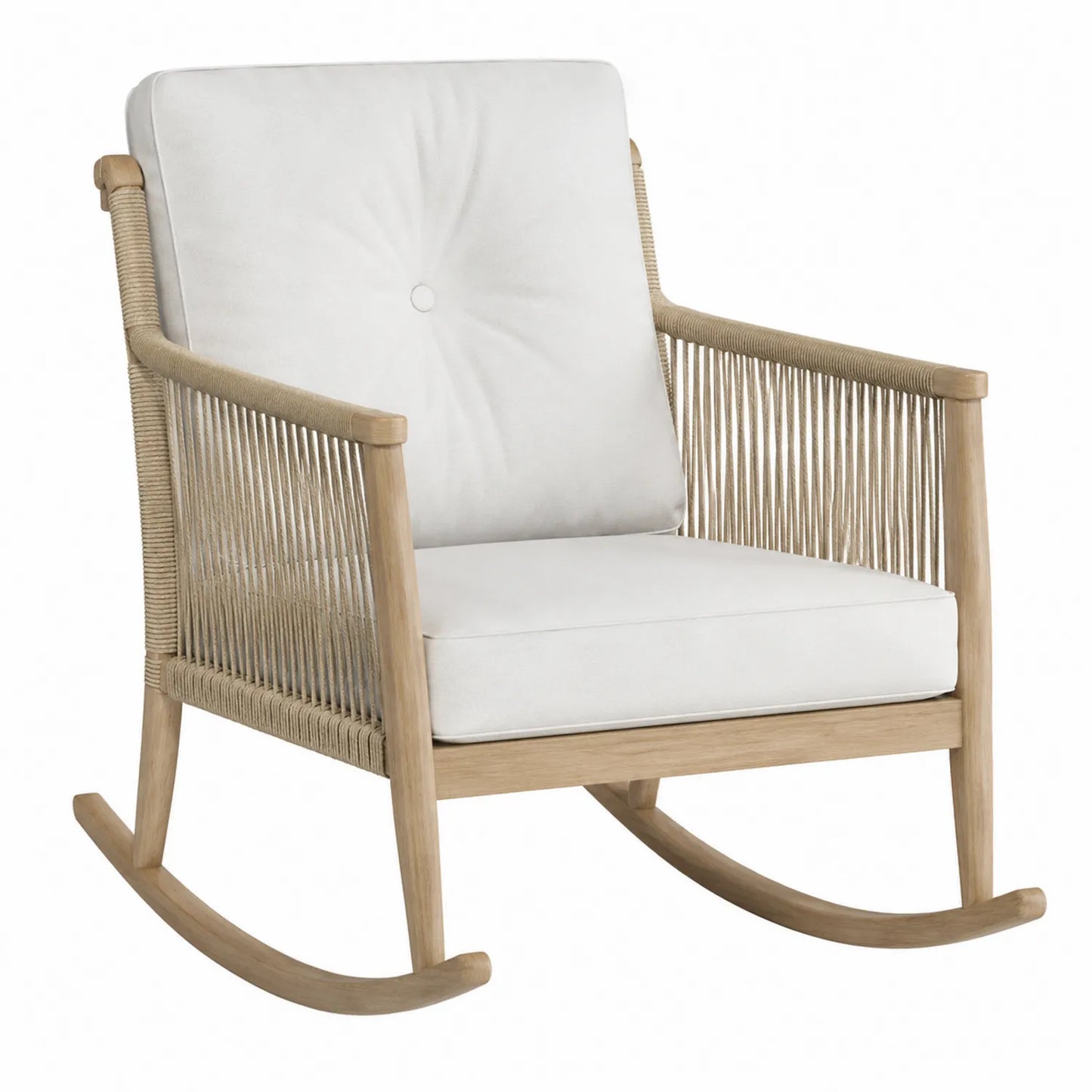 Mecedora de Madera de Teca y Cuerdas Sintéticas Beige