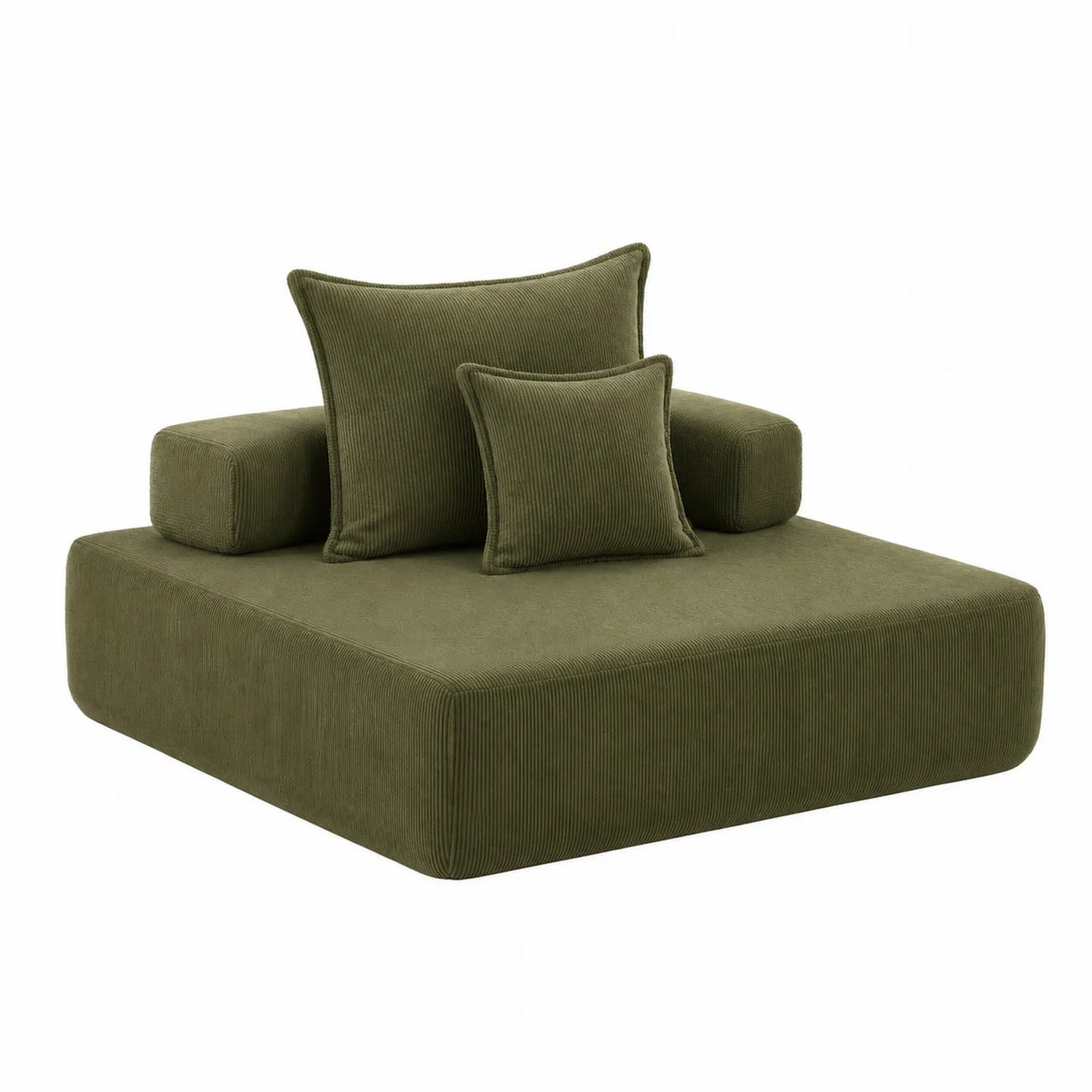 Sofá modular de pana verde con cojines incluidos
