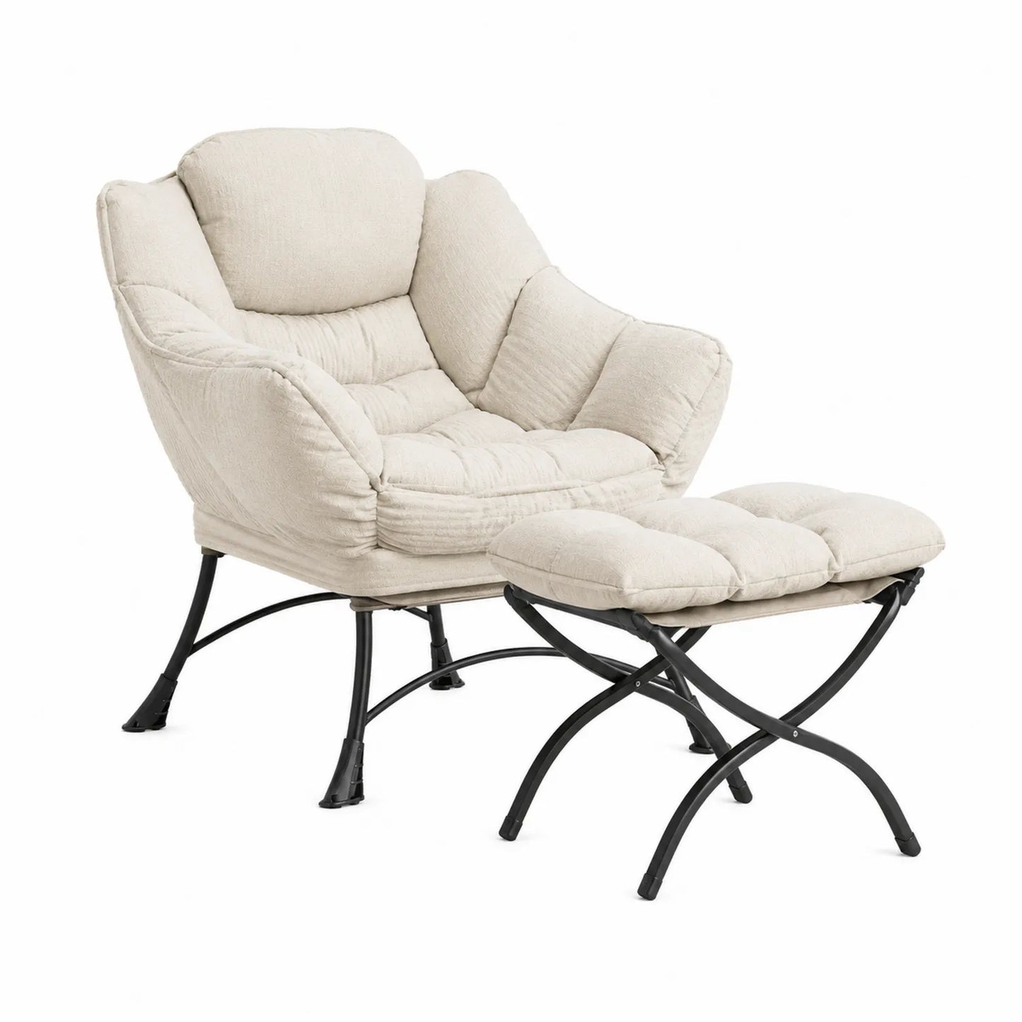 Sillón y Reposapiés de Metal y Tela Beige