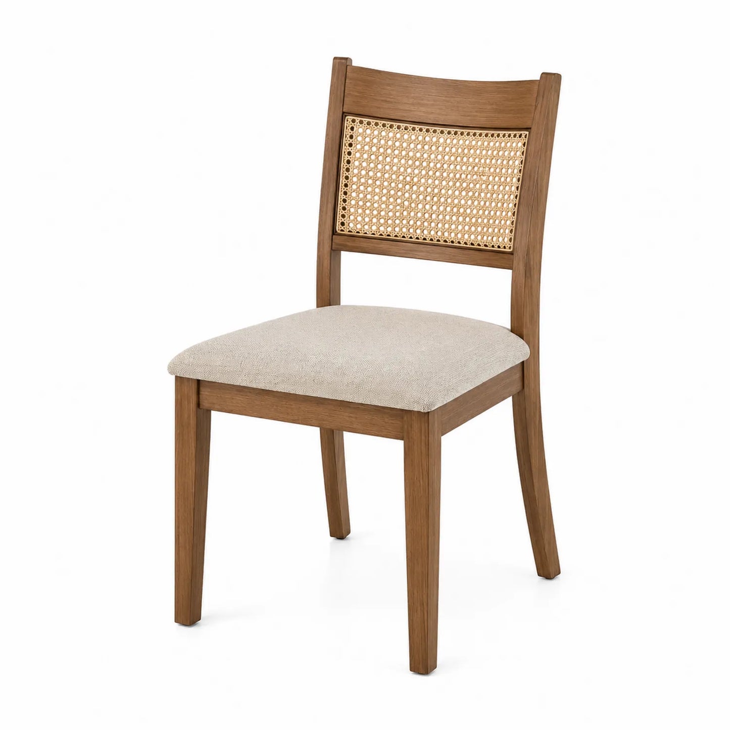 Silla de comedor de madera con respaldo de mimbre y asiento de poliéster beige 45x52x87 cm