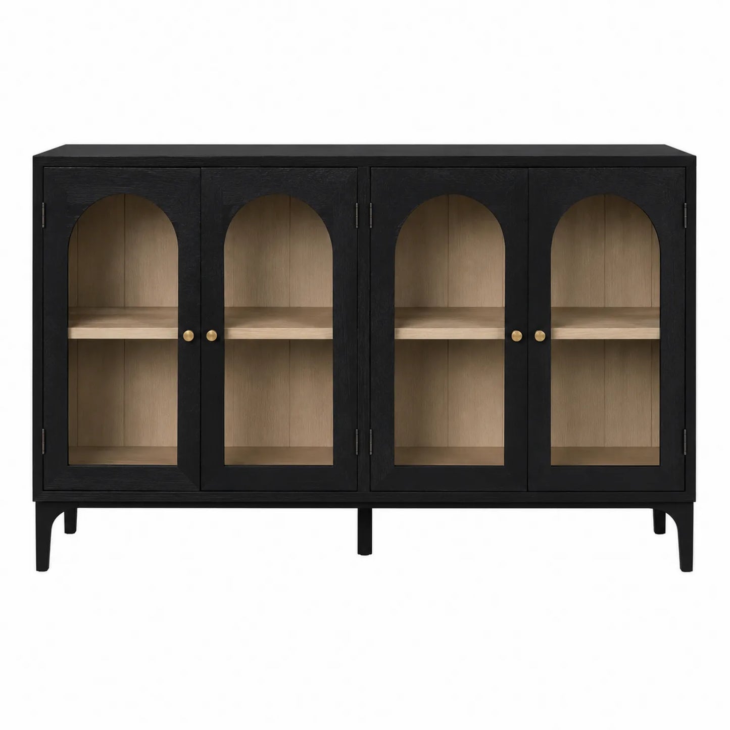 Aparador de madera y vidrio templado con puertas arqueadas 160x40x90 cm