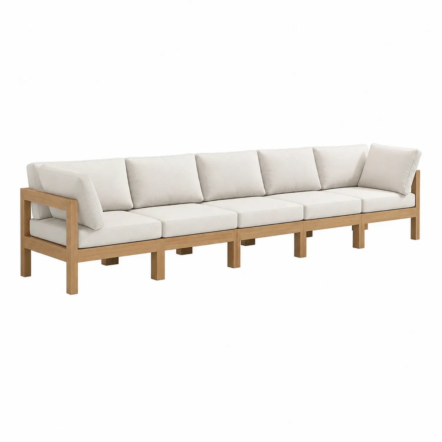 Sofá modular de exterior en teca con cojines de poliéster beige