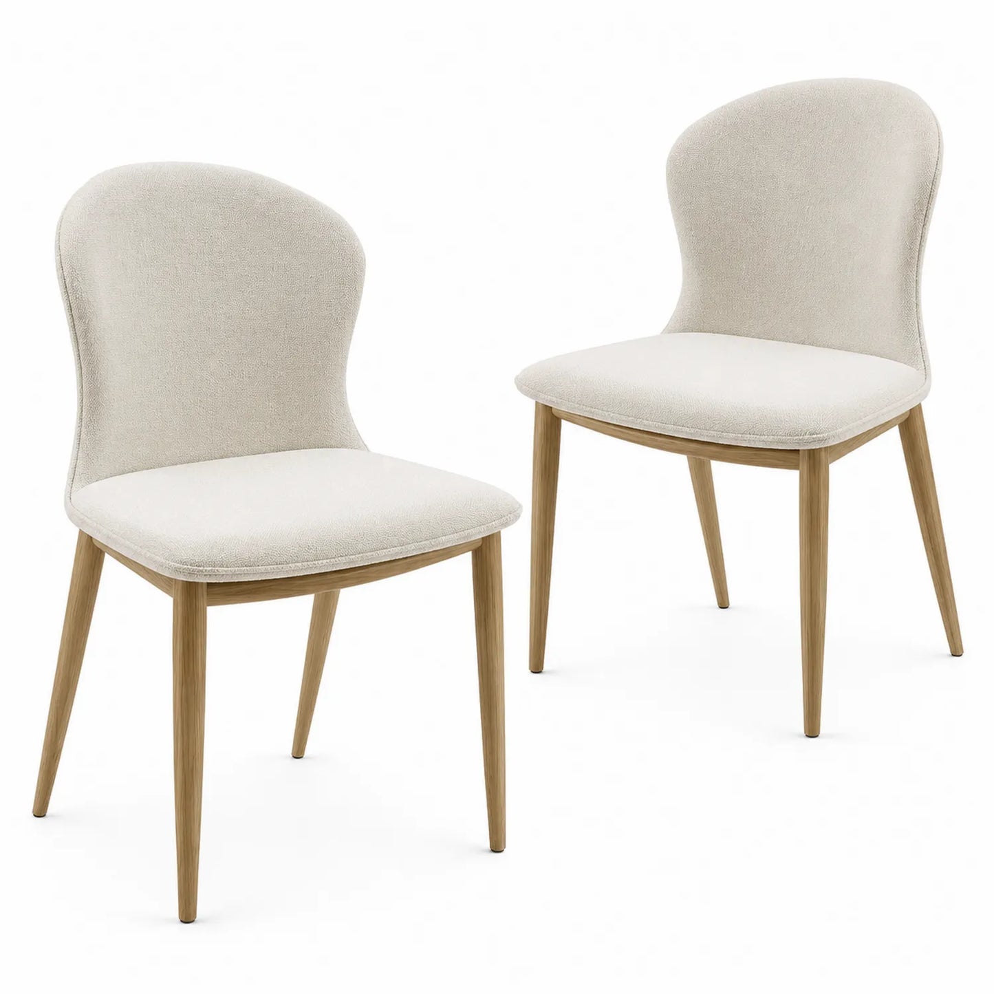 Conjunto de 2 sillas de comedor de poliéster beige con patas de roble