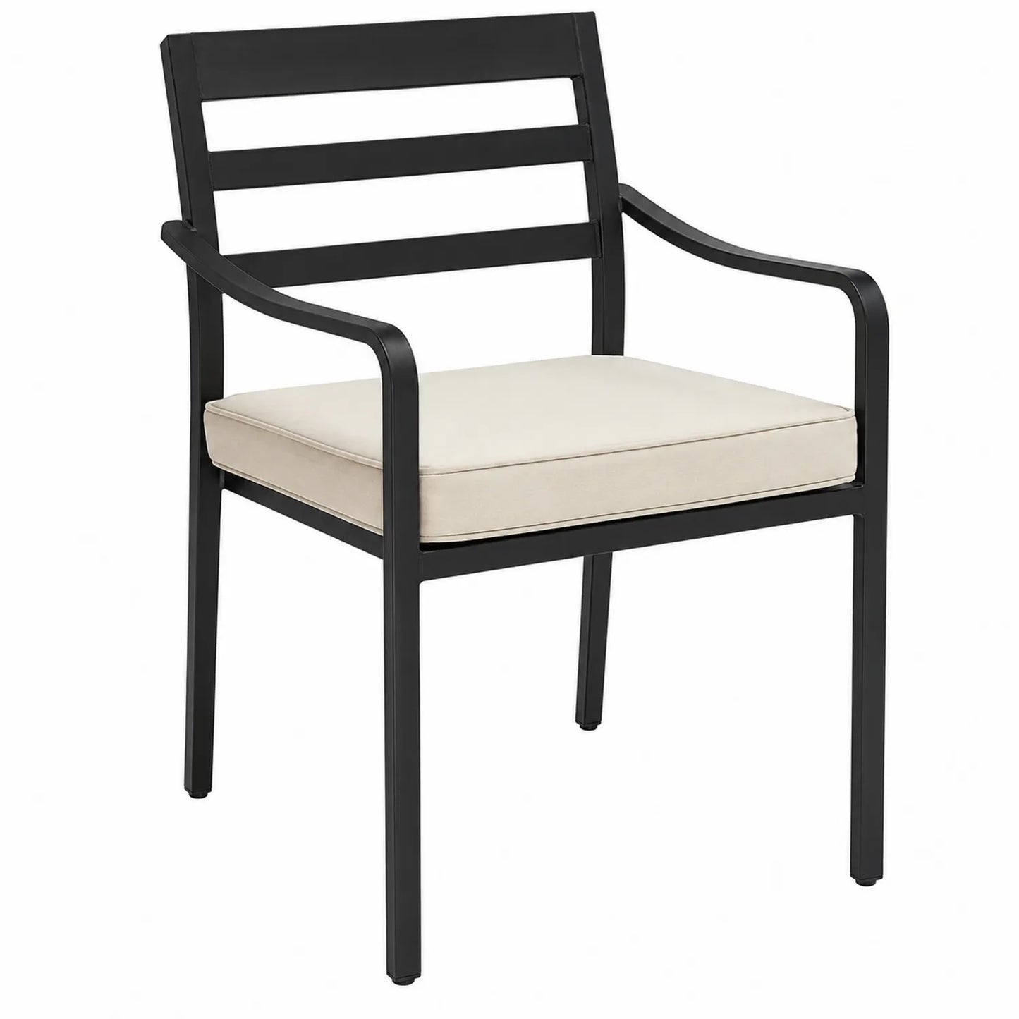 Silla de exterior aluminio estructura negra y cojín beige
