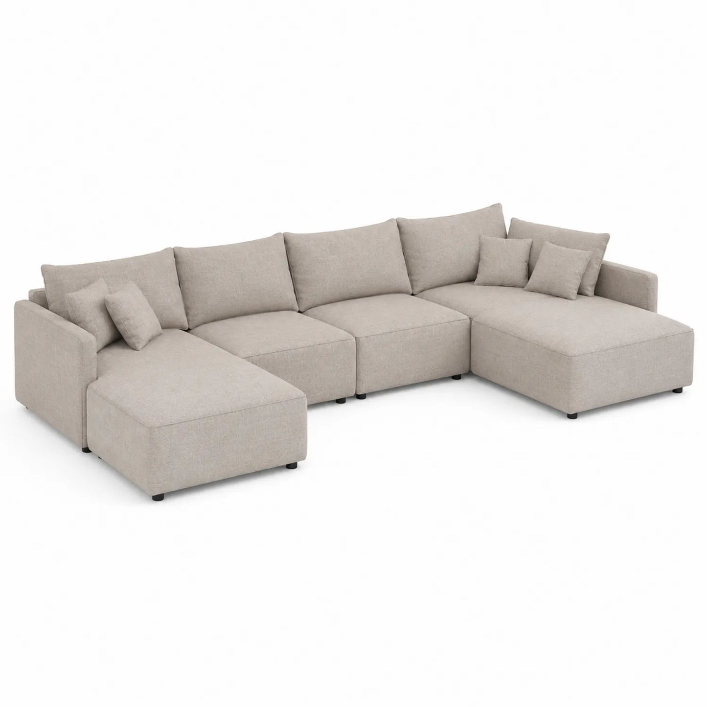 Sofá seccional en forma de U de tela de poliéster beige