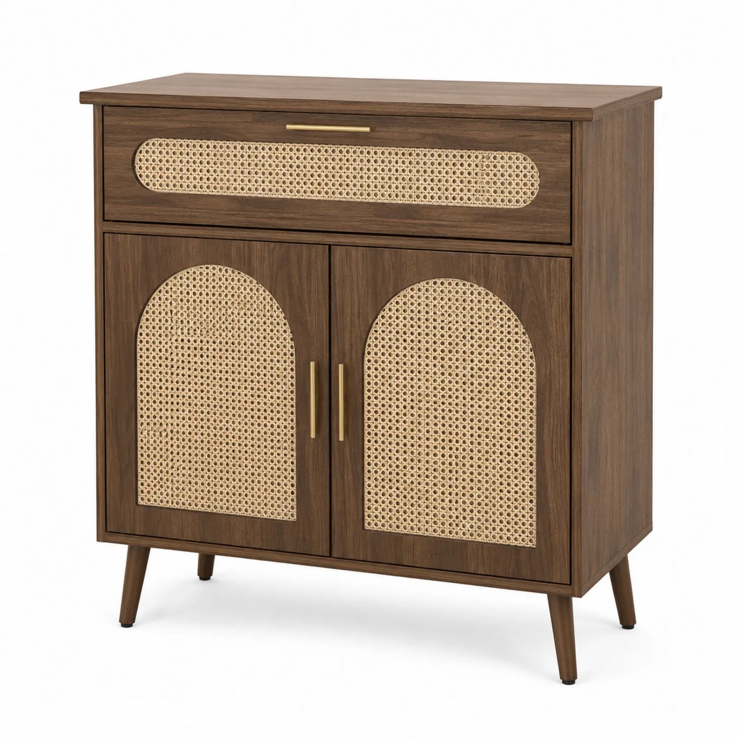Aparador de Madera y Ratán Marrón con 2 Puertas