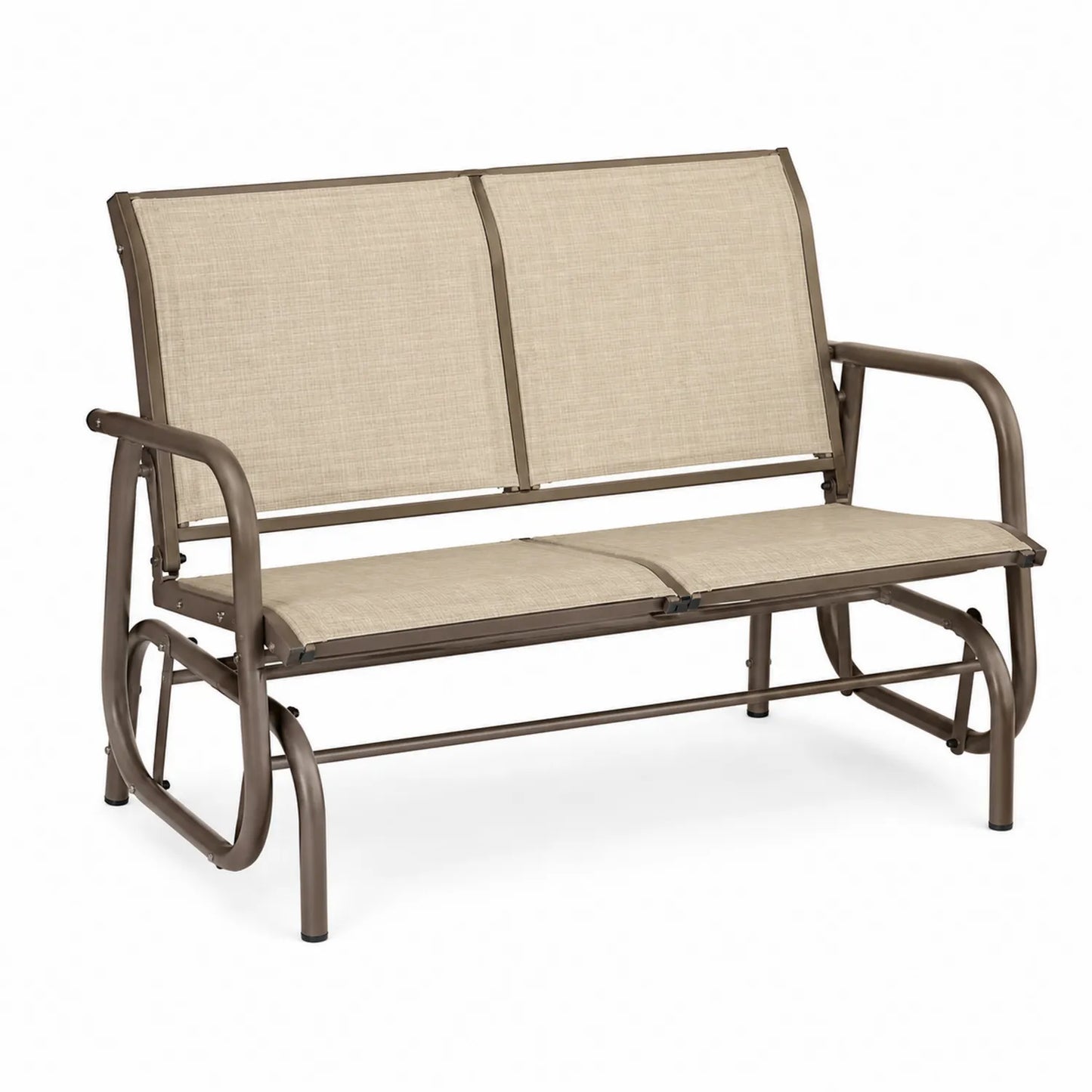 Banco de metal y textilene beige con estructura marrón 120x70x90 cm