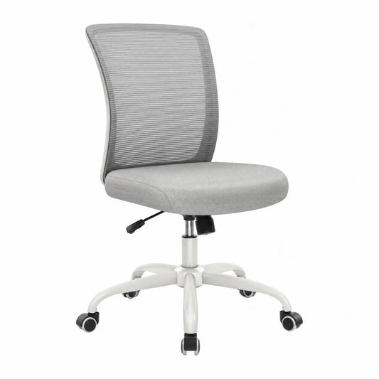 Silla de oficina giratoria de malla gris con metal y altura ajustable