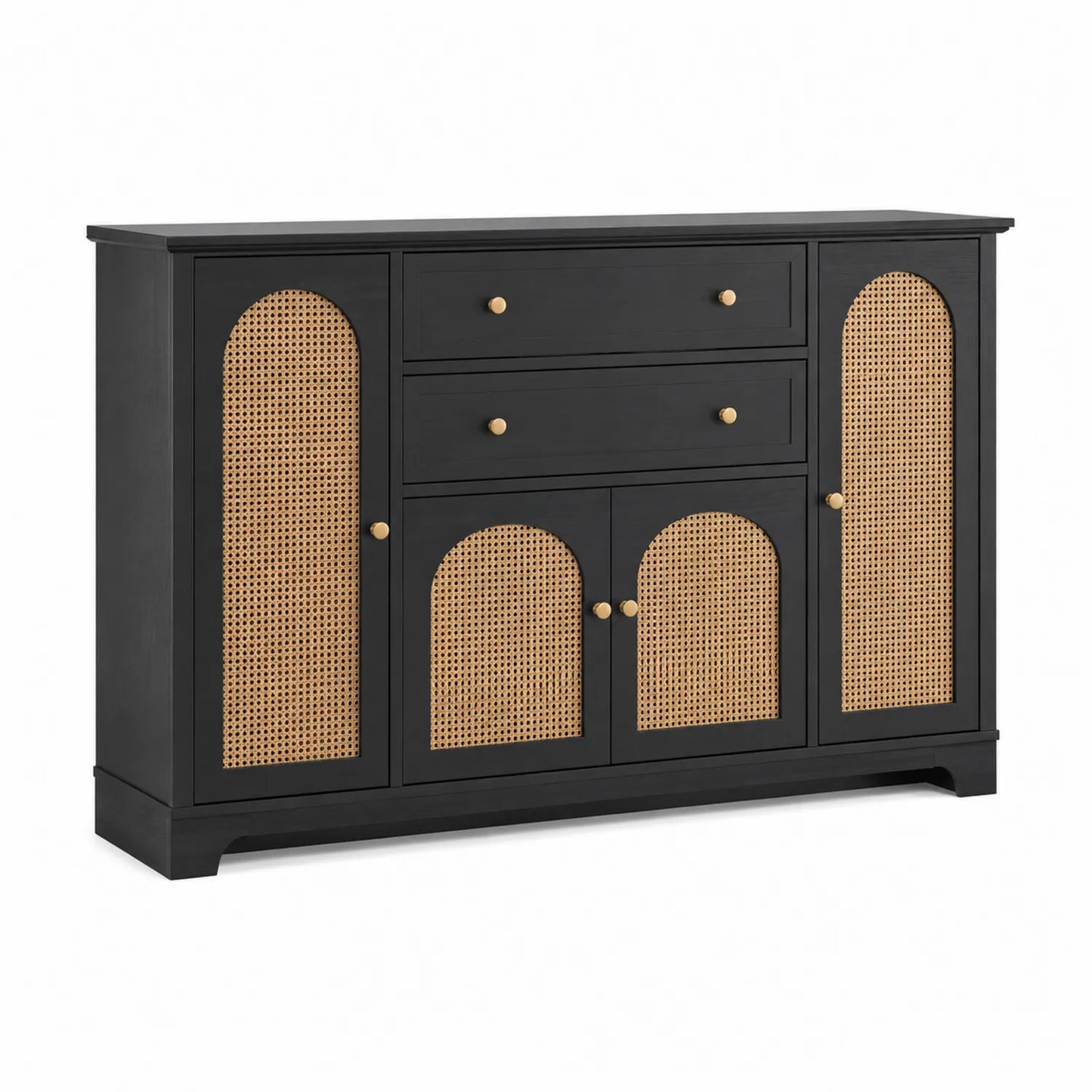 Aparador de madera y ratán negro 120x40x80 cm