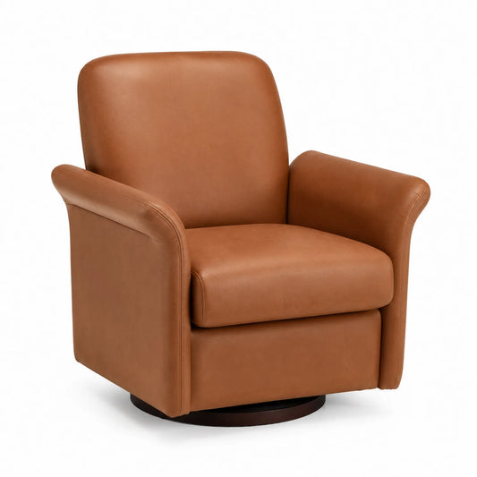 Sillón giratorio de cuero sintético marrón