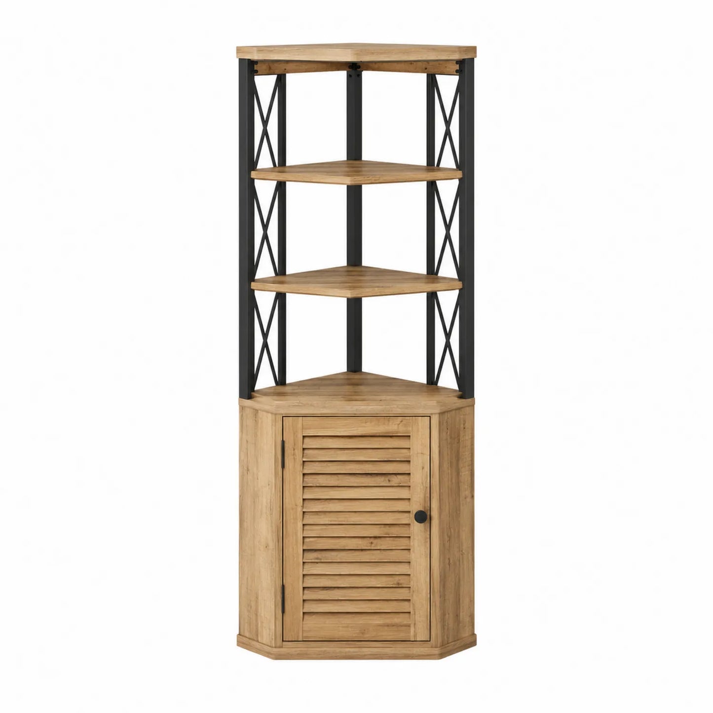 Estantería esquinera de madera y metal con puerta 180x60x45 cm Marrón/Negro
