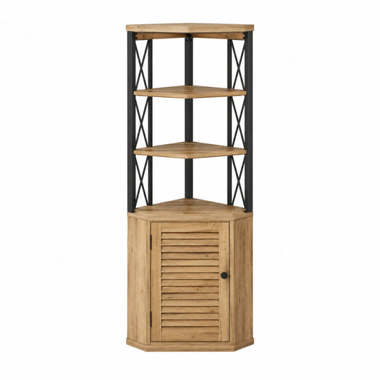 Estantería esquinera de madera y metal con puerta 180x60x45 cm Marrón/Negro
