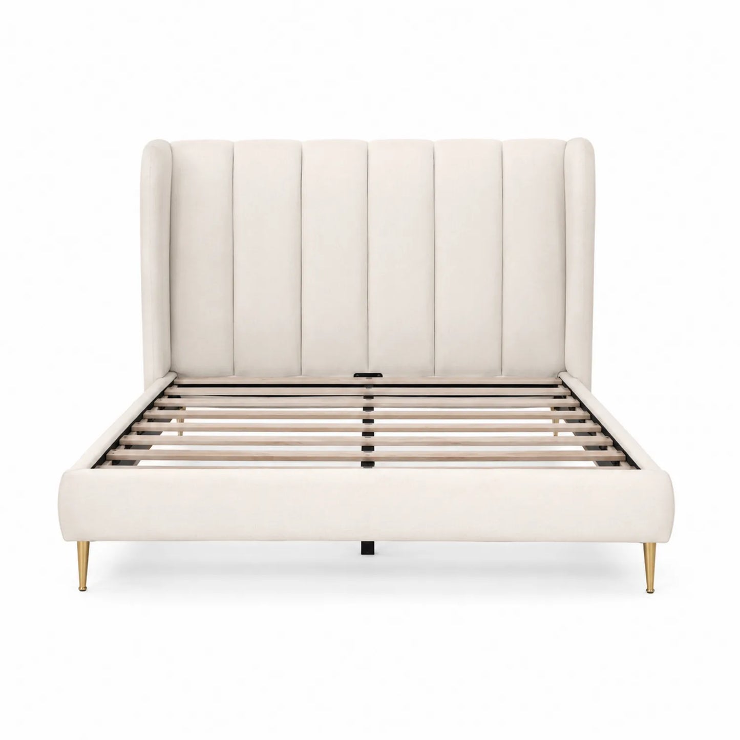 Cama de matrimonio tapizada en tela beige 200x160 cm con patas de acero