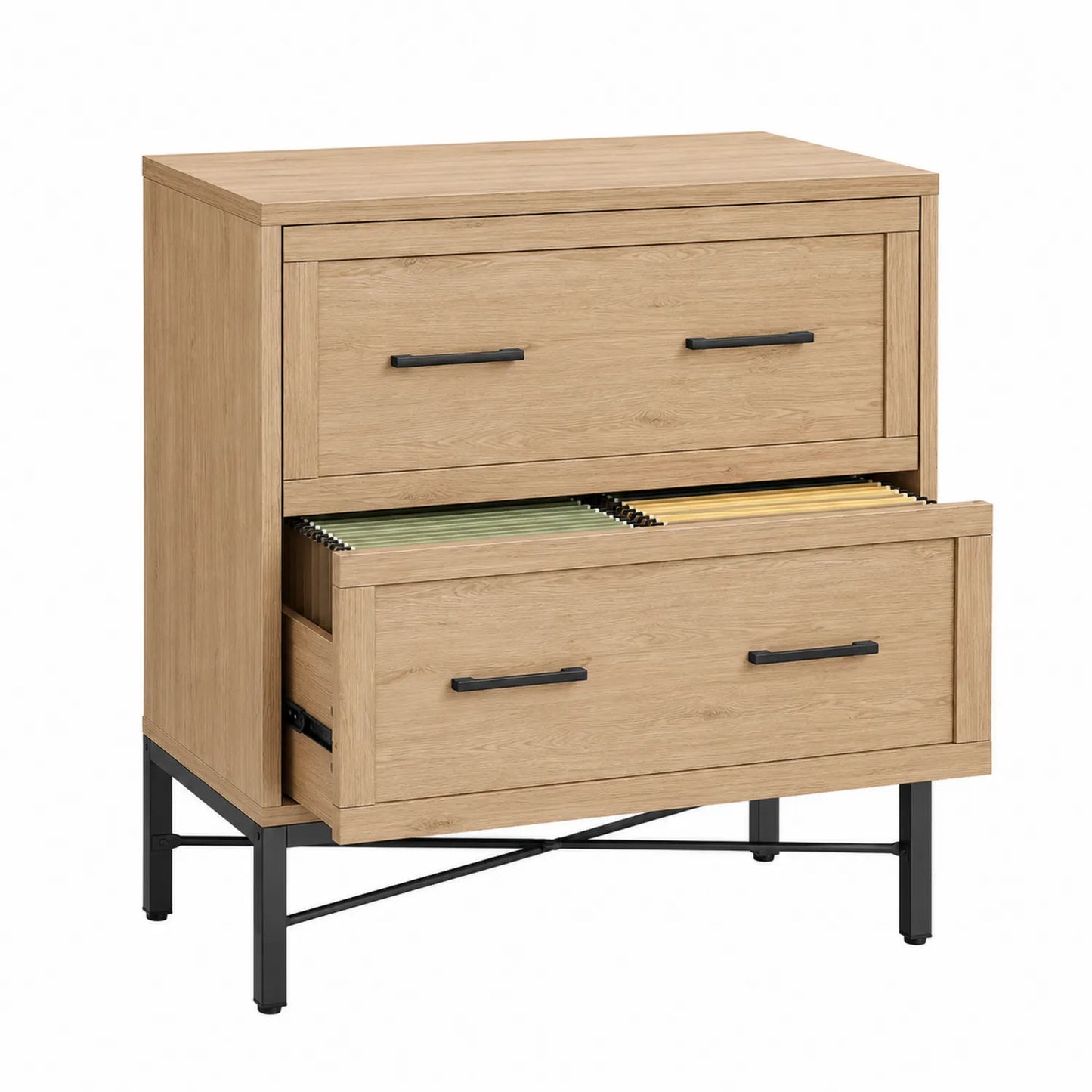 Archivador de madera y metal con 2 cajones, color Madera Natural