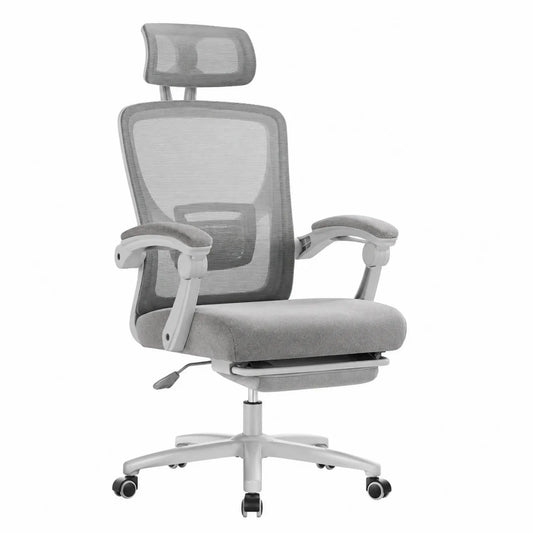 Silla de oficina de malla con reposacabezas y reposapiés ajustable