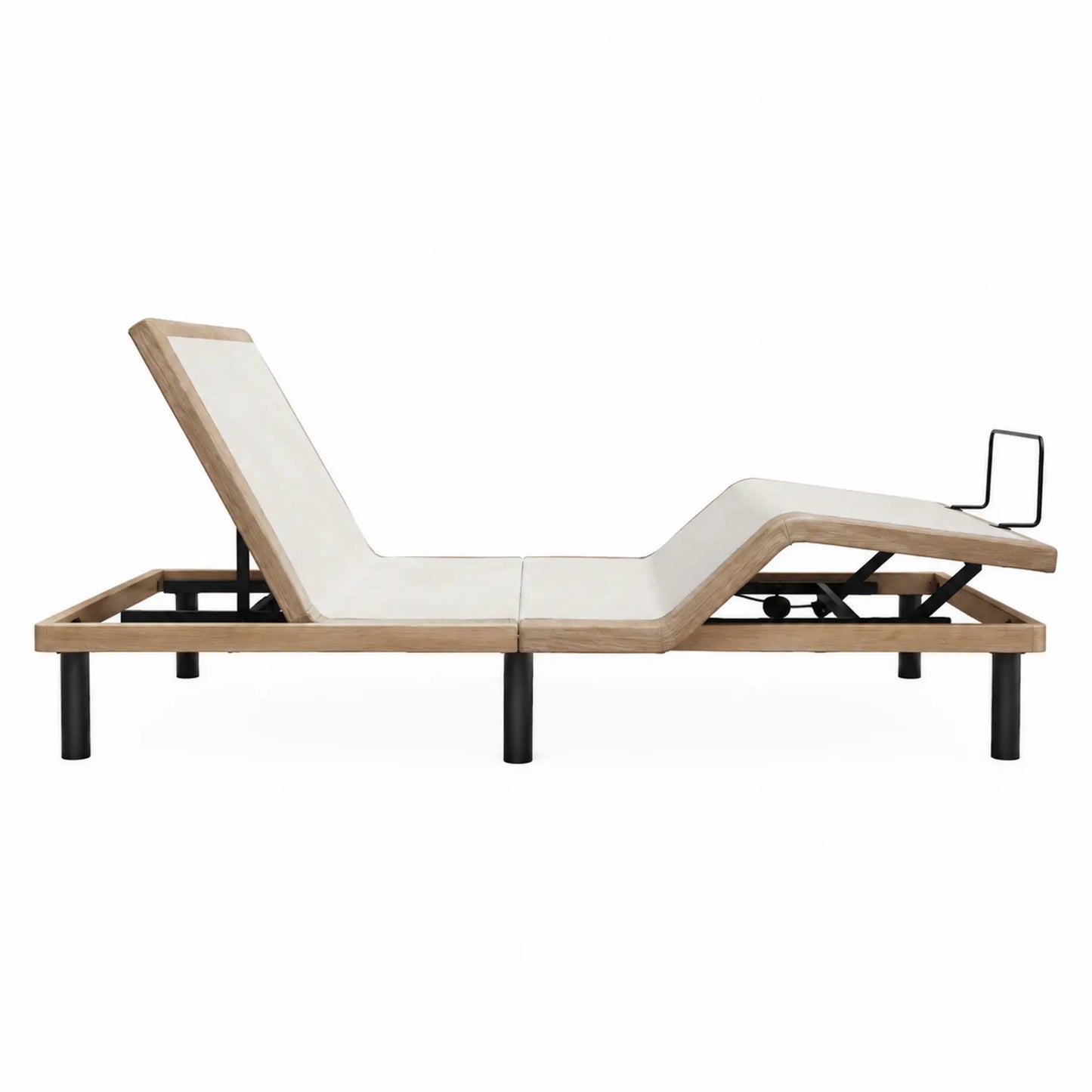 Cama ajustable de roble y metal con superficie de poliéster beige 200x90 cm