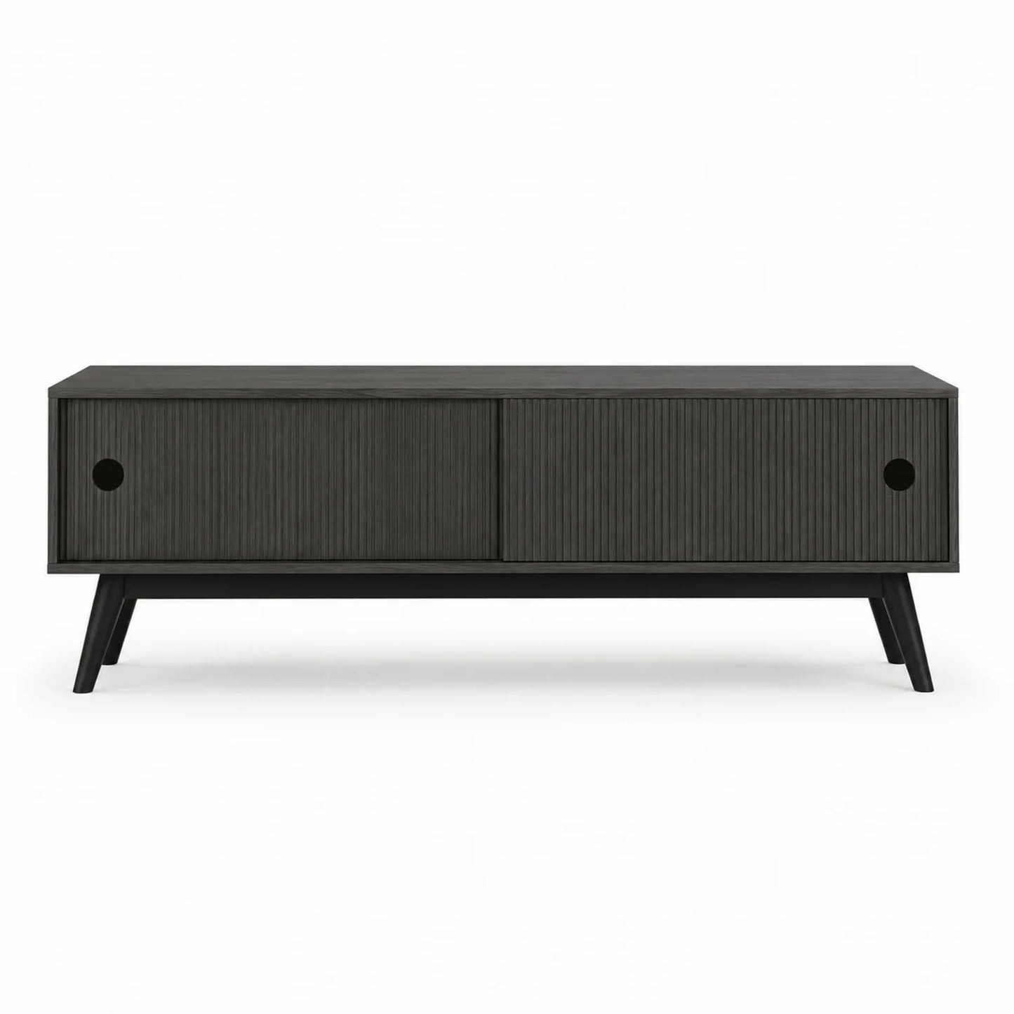 Mueble para TV de madera maciza negro con puertas correderas