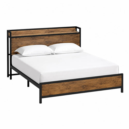 Cama de metal y madera color Marrón y Negro 150x200 cm