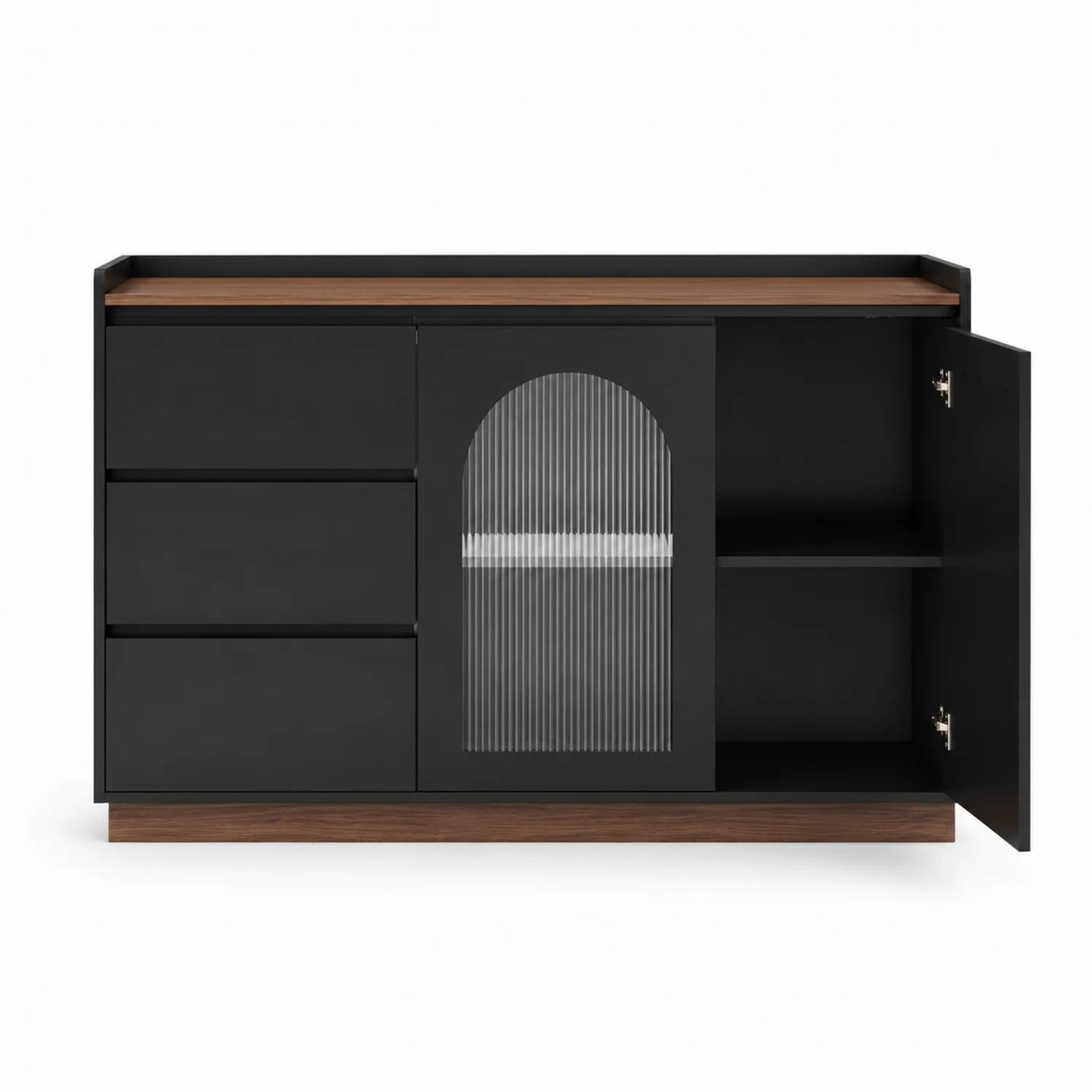 Aparador de MDF Negro con Puerta de Vidrio y Estantes 120x40x80 cm