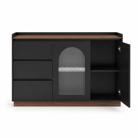 Aparador de MDF Negro con Puerta de Vidrio y Estantes 120x40x80 cm