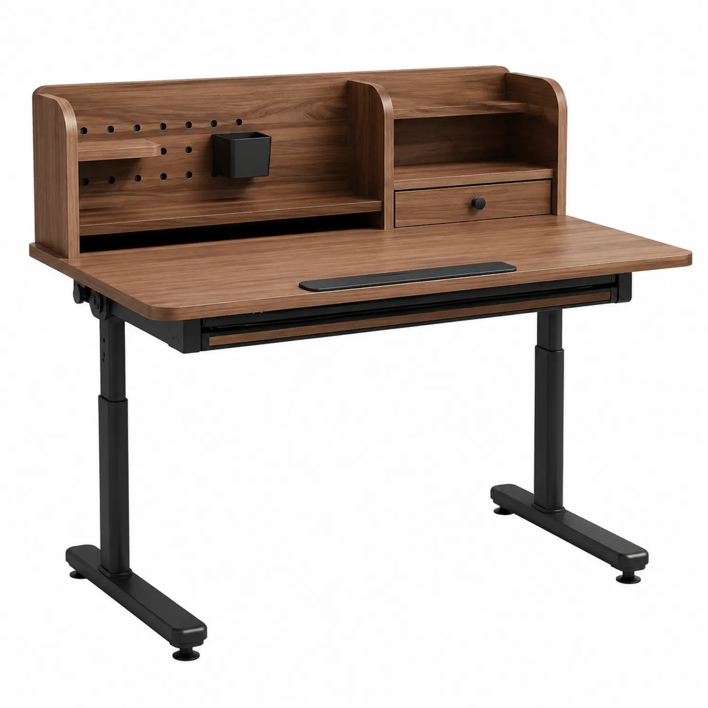 Escritorio de MDF con Estantería Integrada Marrón/Negro