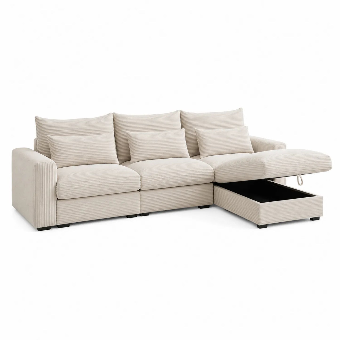 Sofá modular en L con chaise longue y almacenamiento tela beige 250 cm