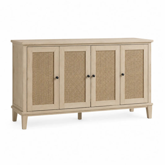 Aparador de Madera con Puertas de Ratán Natural Beige