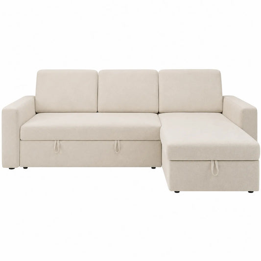 Sofá cama rinconera de poliéster beige con almacenamiento