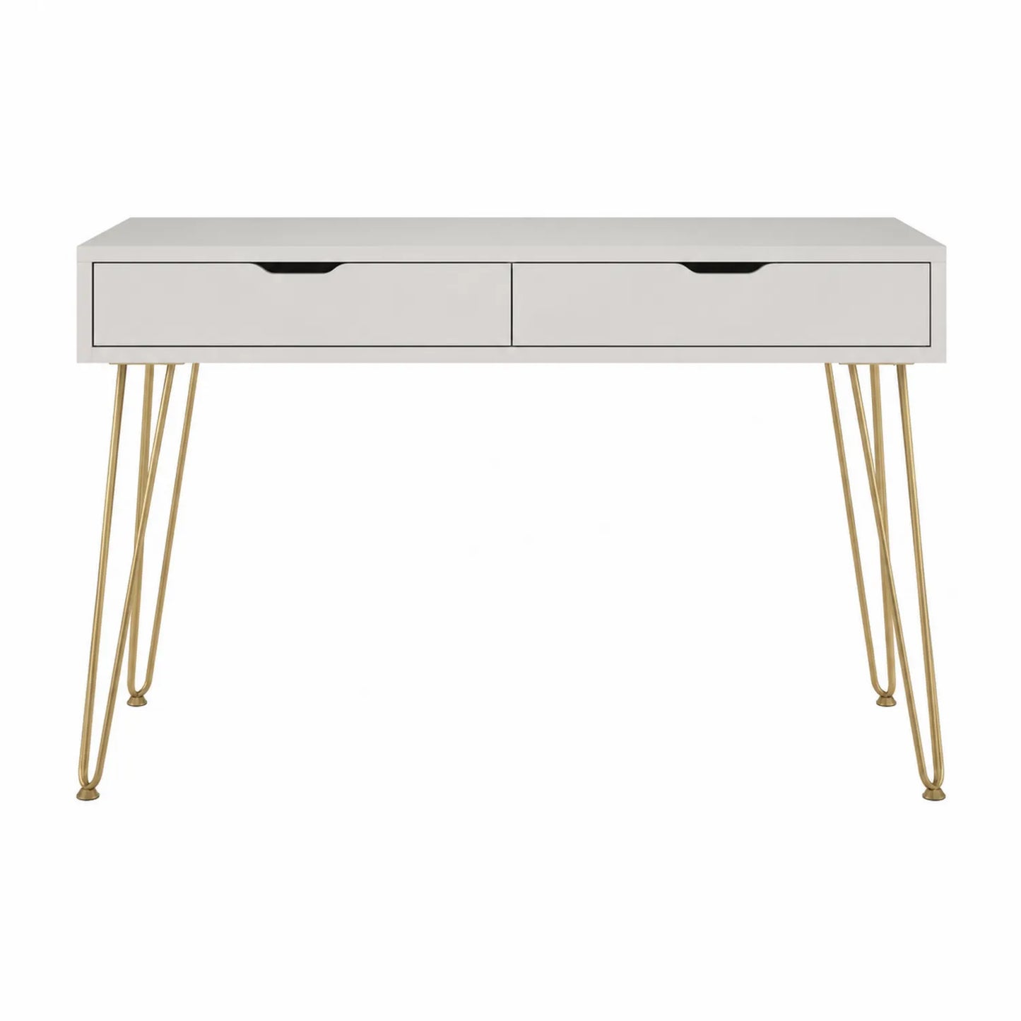 Escritorio de MDF blanco con patas de metal dorado, 120 cm x 60 cm x 75 cm