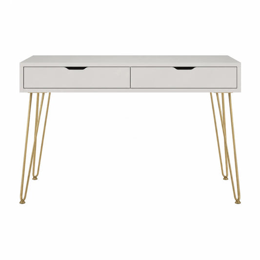 Escritorio de MDF blanco con patas de metal dorado, 120 cm x 60 cm x 75 cm