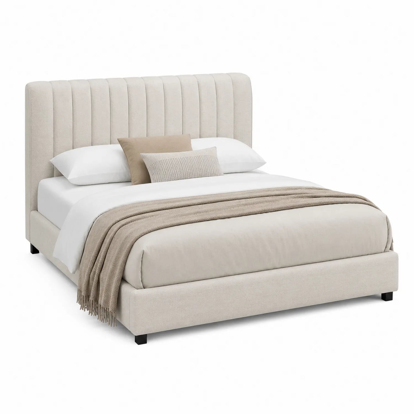 Cama tapizada de tela con cabecero acolchado vertical 200x150 cm