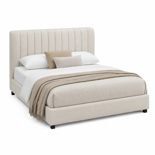 Cama tapizada de tela con cabecero acolchado vertical 200x150 cm