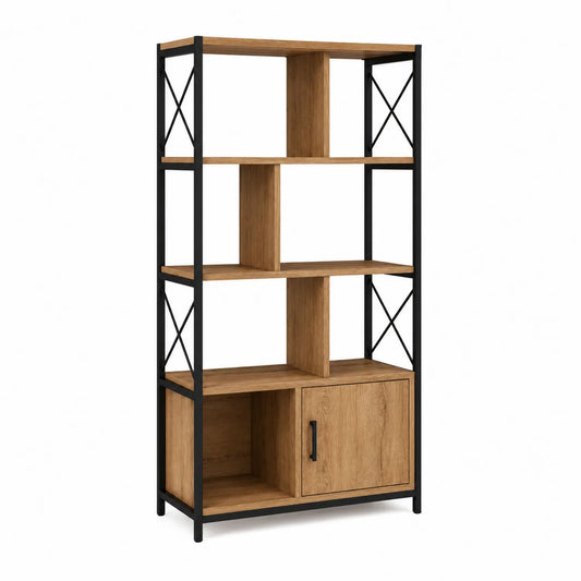 Estantería de Metal y Madera con 5 Niveles y Puerta Marrón/Negro