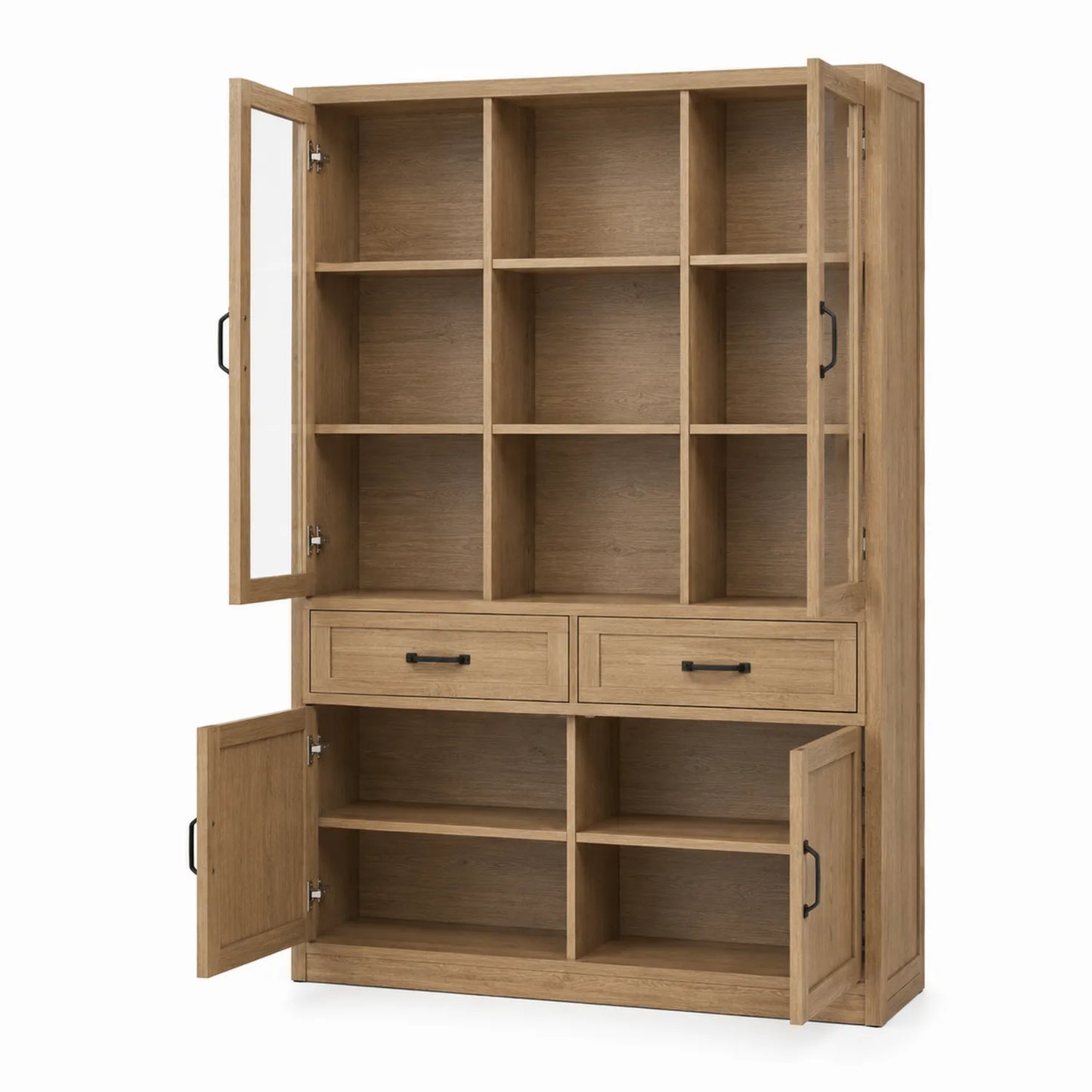 Vitrina de Roble con Puertas de Vidrio y Estantes