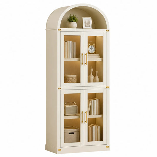 Estantería de madera con puertas de vidrio en Beige