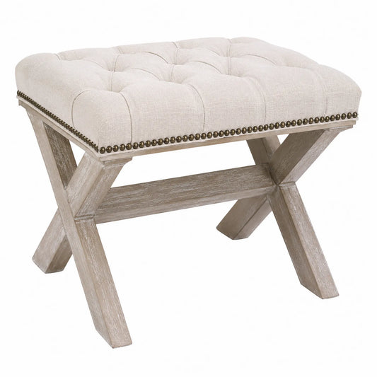 Banco de lino beige con base de madera en X