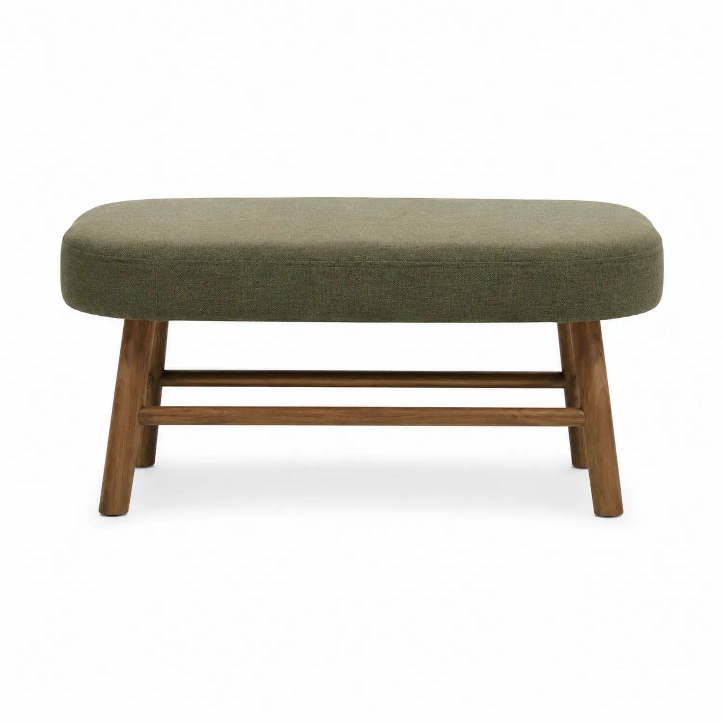 Banco de lino verde con base de roble 100x40x45 cm