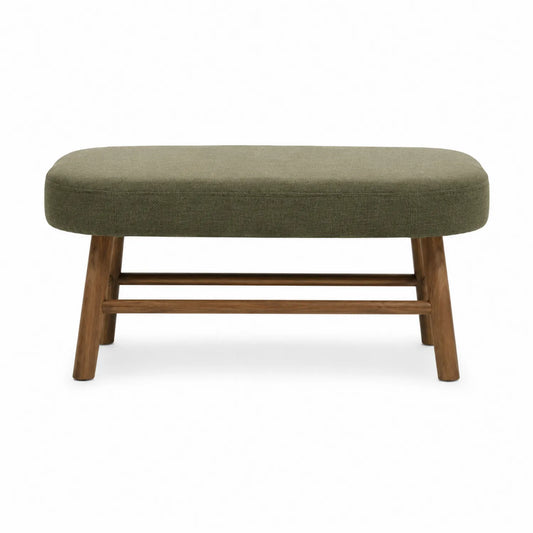 Banco de lino verde con base de roble 100x40x45 cm
