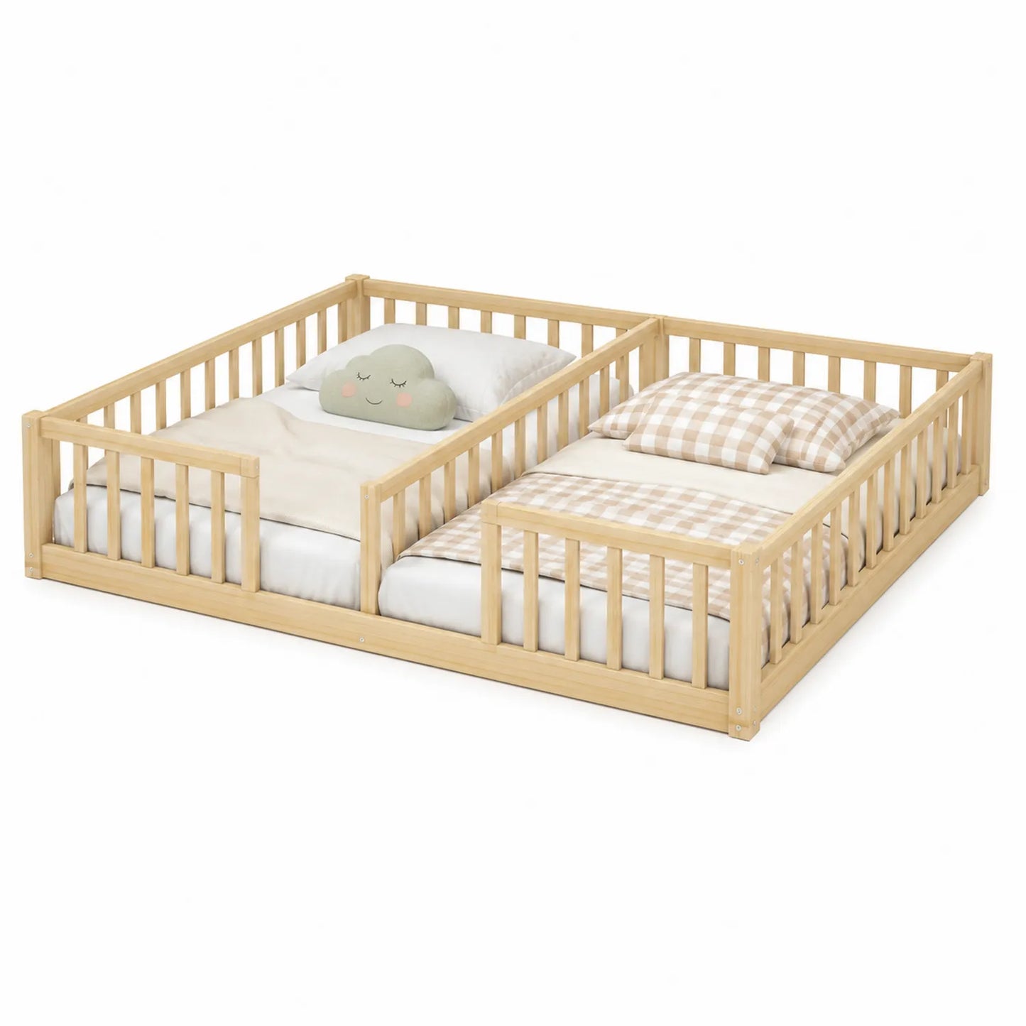 Cama baja de madera de pino con barandillas de seguridad 140x70 cm