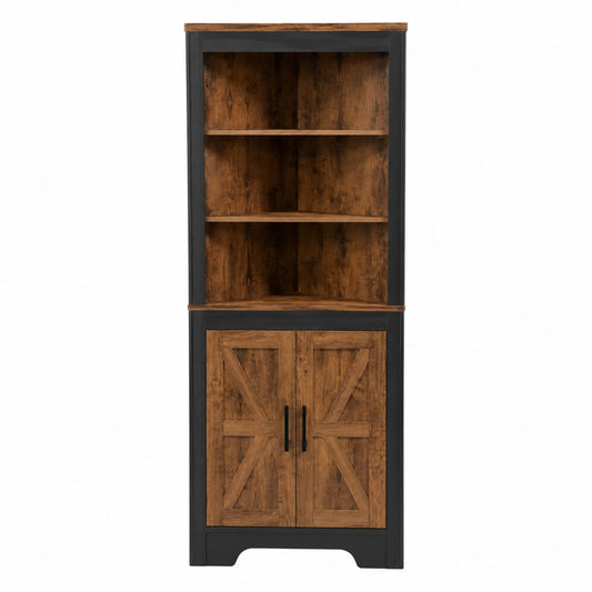 Estantería de esquina de madera aglomerada marrón y negro 180x85x42 cm