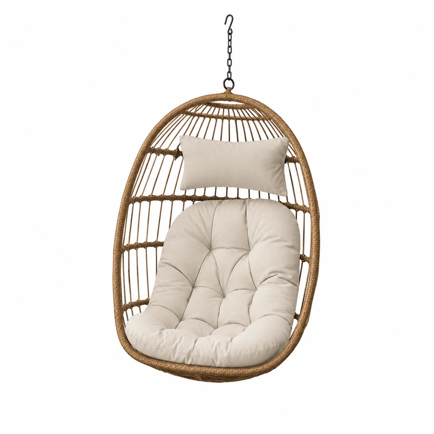 Silla colgante de ratán sintético beige con cojín de poliéster