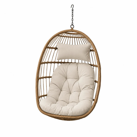 Silla colgante de ratán sintético beige con cojín de poliéster