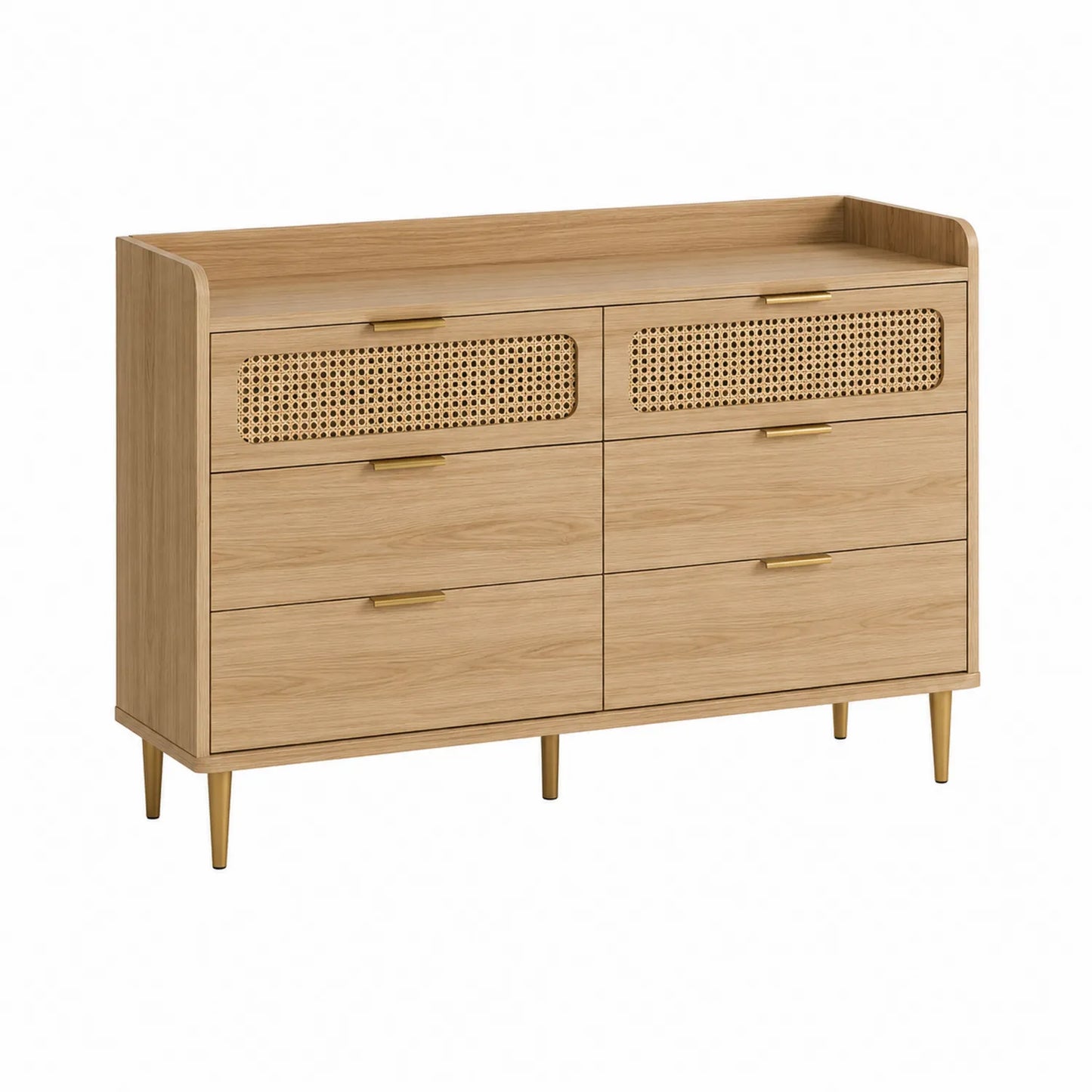 Cómoda de Madera y Ratán con 6 Cajones Beige