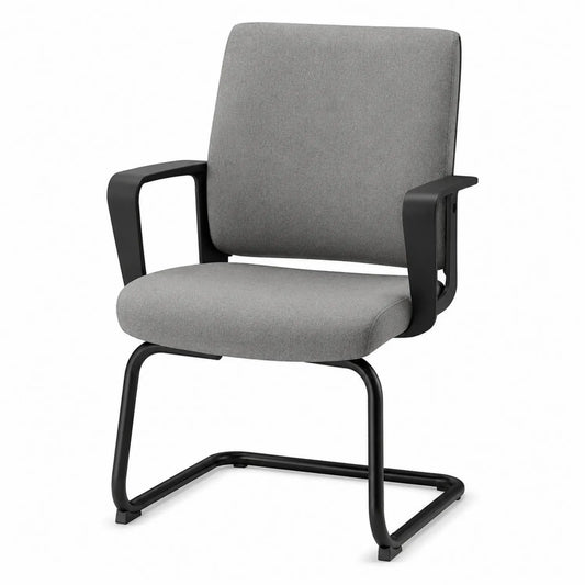 Silla de tela gris con marco de acero