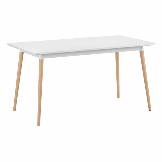 Mesa de comedor rectangular MDF blanco y patas de madera