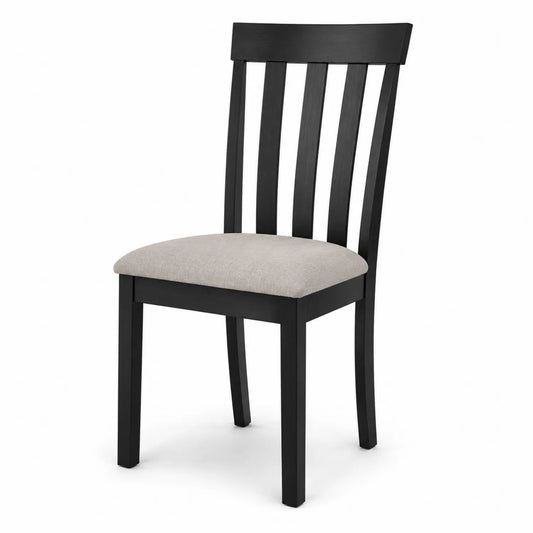 Silla de comedor de madera negra con asiento tapizado beige