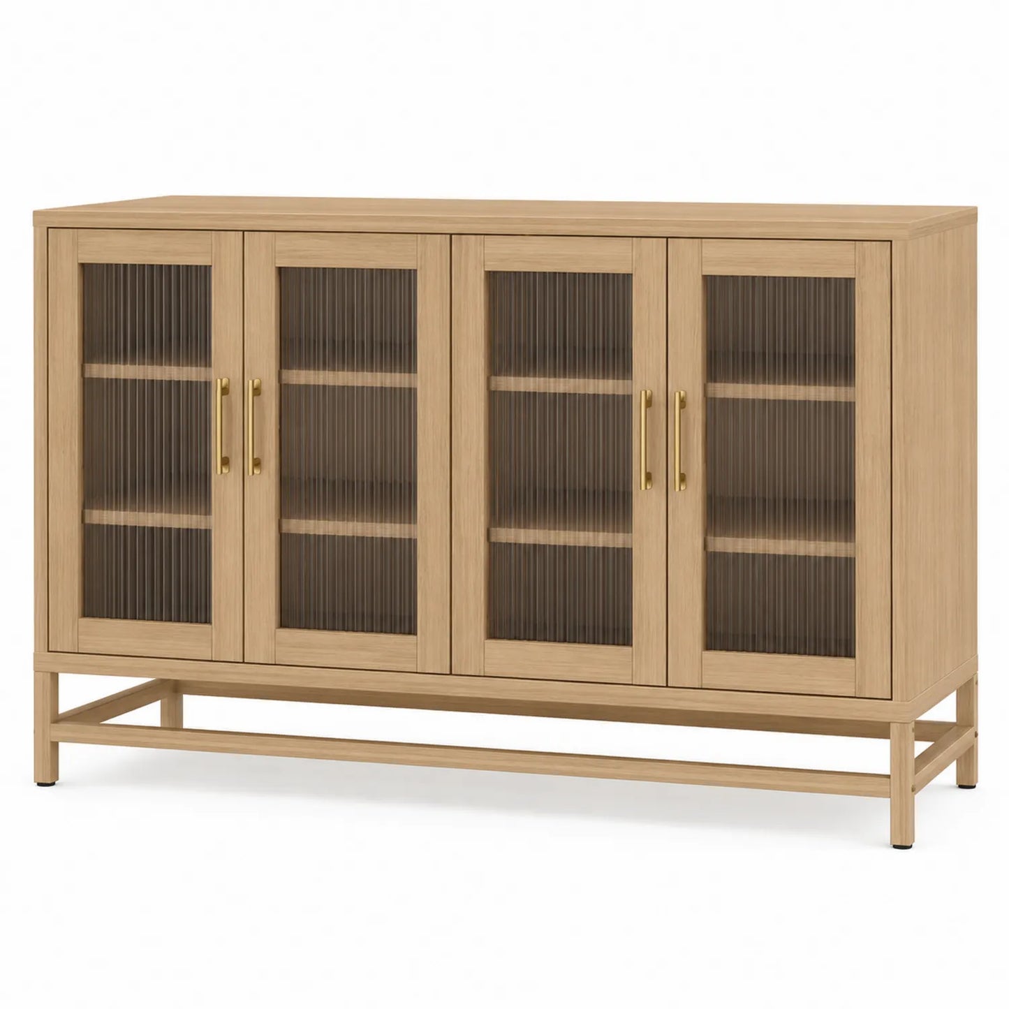 Aparador de madera con puertas de vidrio estriado 150x40x90 cm