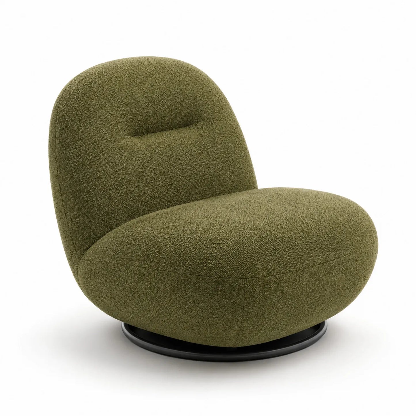 Silla giratoria de tela verde oliva con base negra